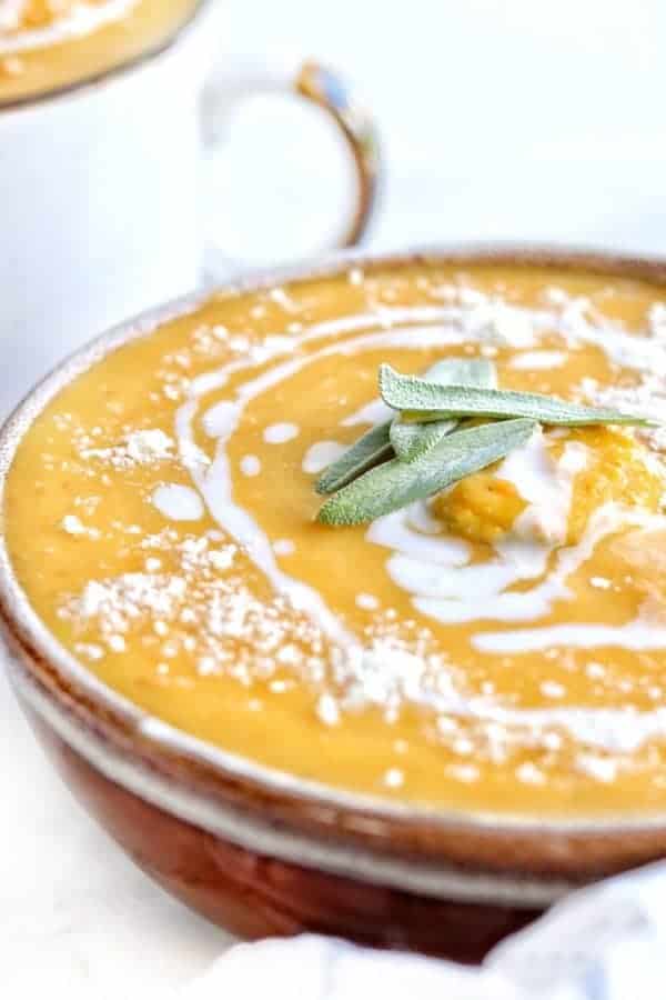 A close up of butternut squash soup