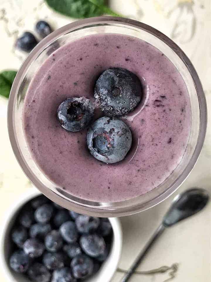 top down shot of a blueberry smoothie