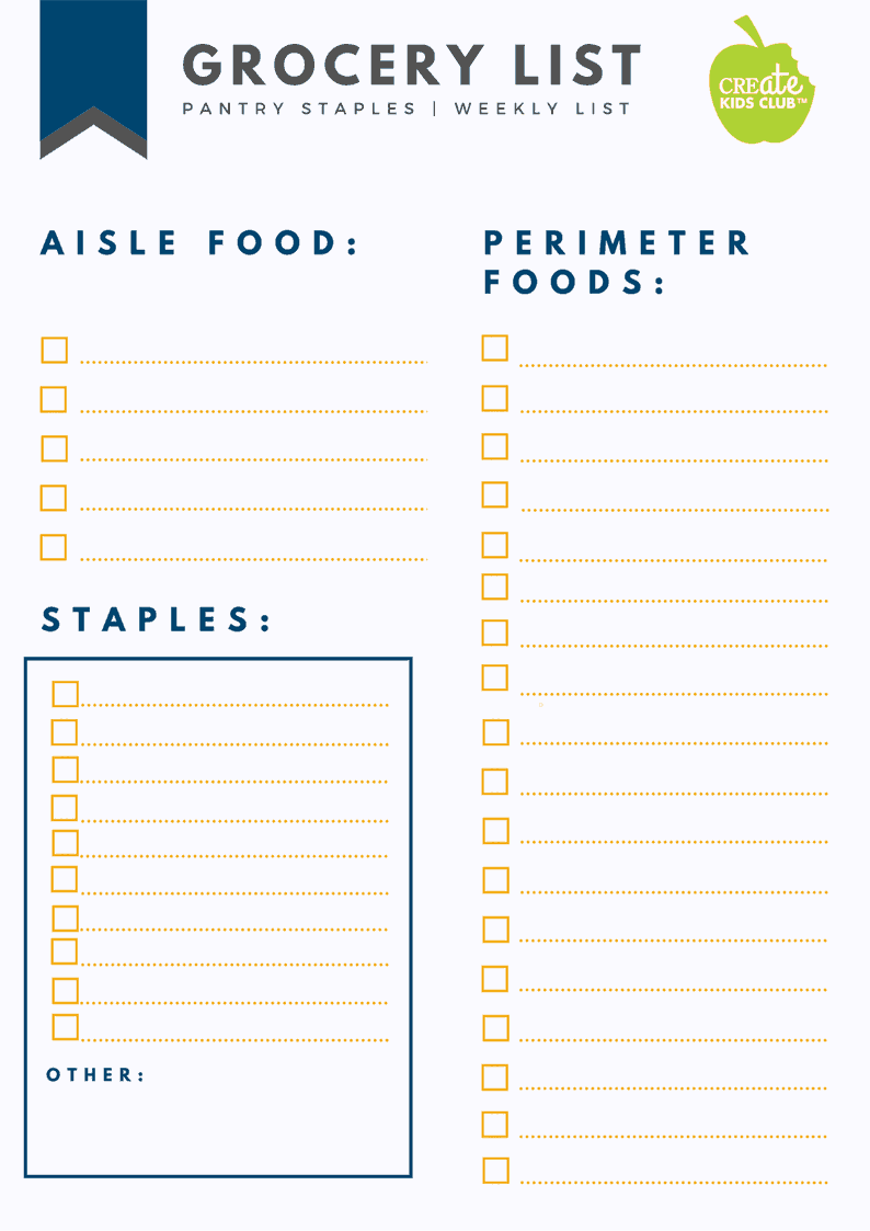 blank grocery list