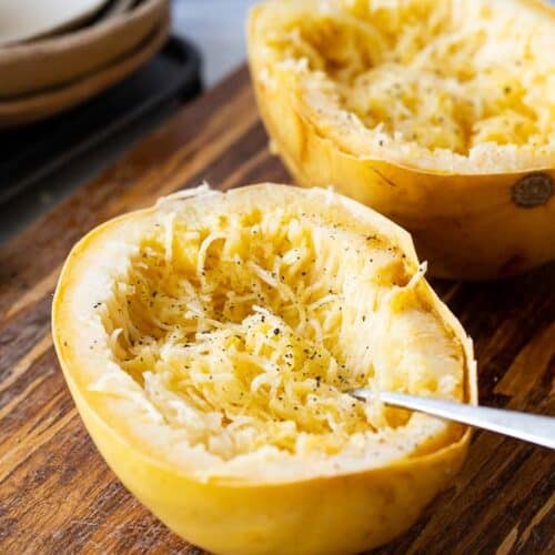 two spaghetti squash halves