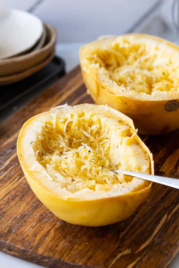 two spaghetti squash halves