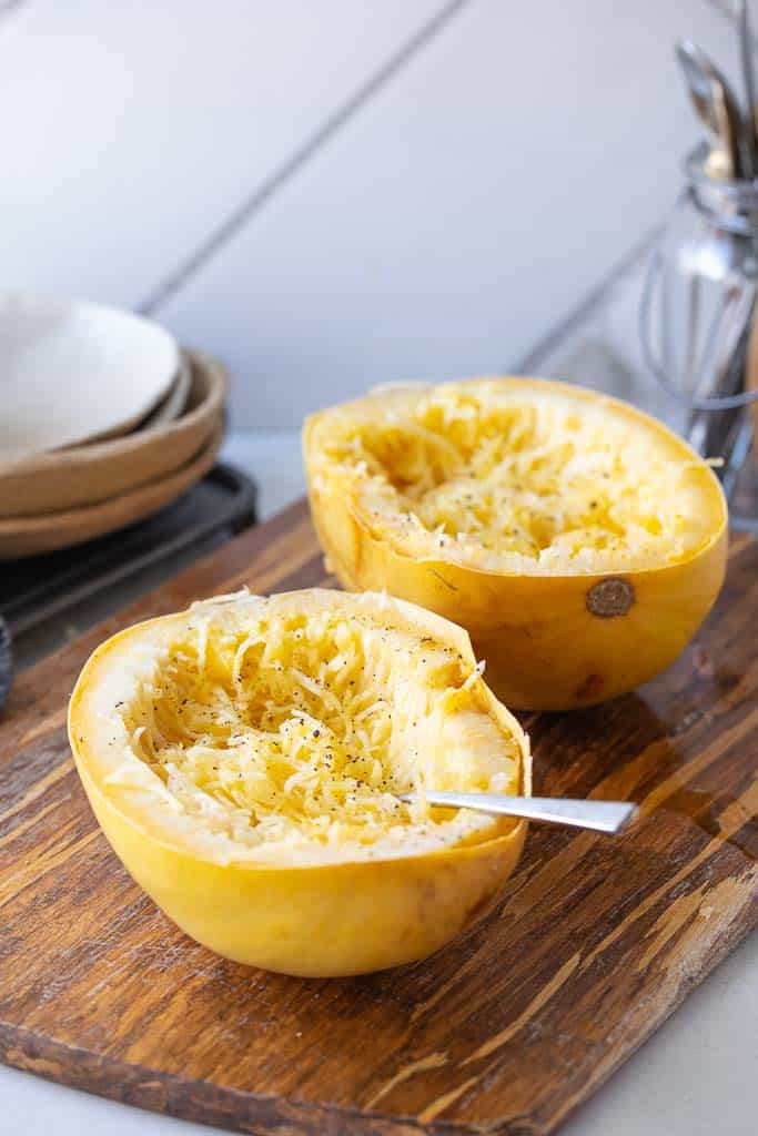 two spaghetti squash halves