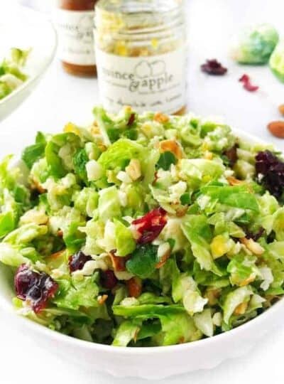 A bowl of salad with Brussels sprouts