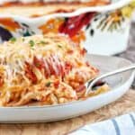 Baked Spaghetti sliced on a plate