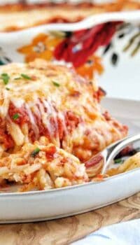 Baked Spaghetti sliced on a plate