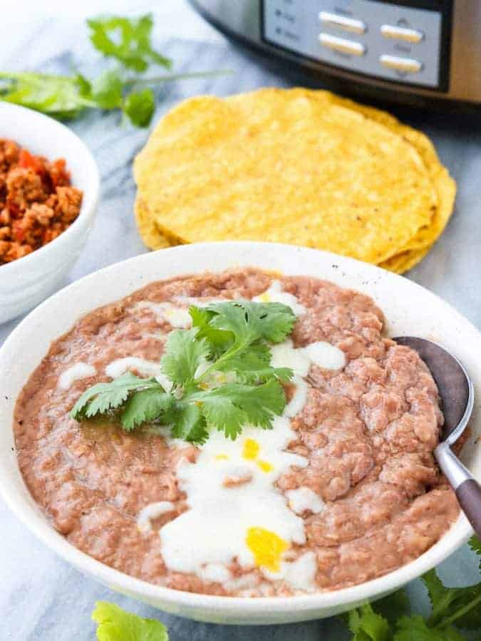 A plate of Refried beans