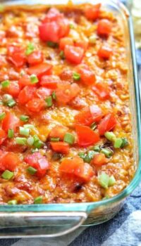 a close up of baked bean dip