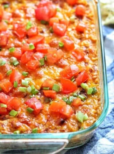 a close up of baked bean dip