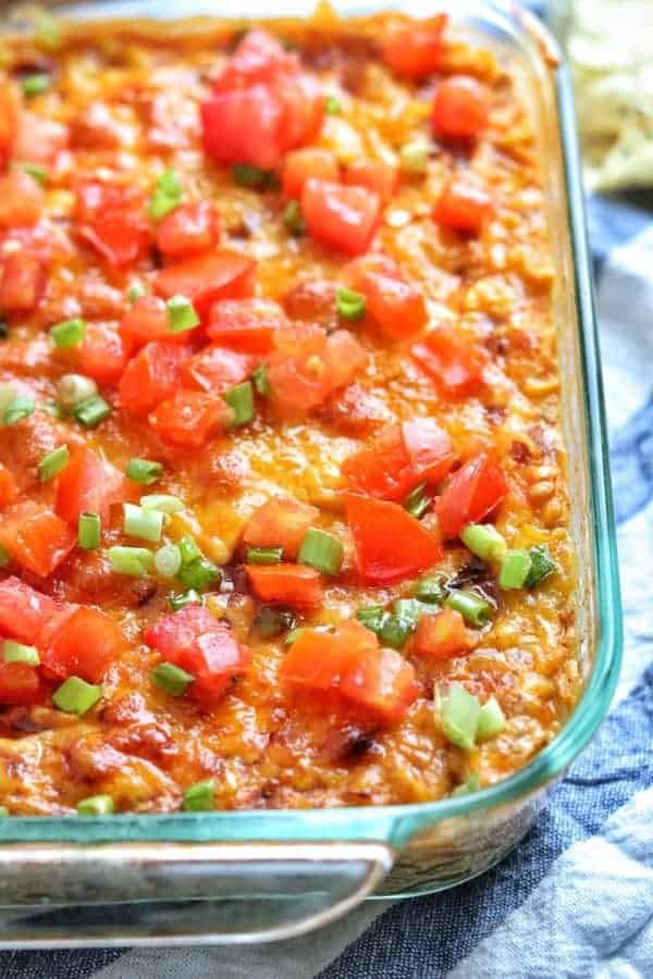 a close up of baked bean dip