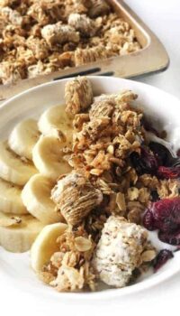 a bowl with bananas and granola