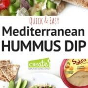 An Easy, Healthy Appetizer recipe that is perfect for any party. Quick & Easy Mediterranean Hummus Dip is a go to healthy appetizer that comes together in just 10 minutes. Using store-bought hummus, Greek yogurt, and lots of veggies, this simple snack is one you will make over and over. Yogurt adds even more creaminess to the hummus, while the veggies give this dip a fantastic flavor and crunch.