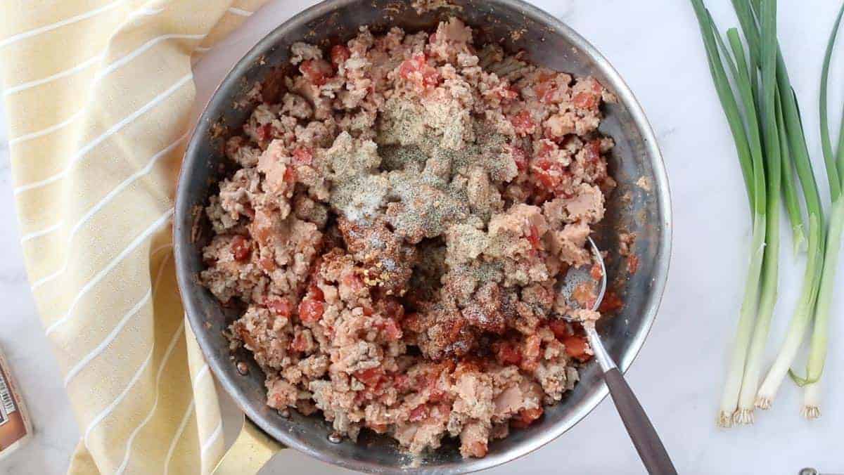 food in a skillet before cooking