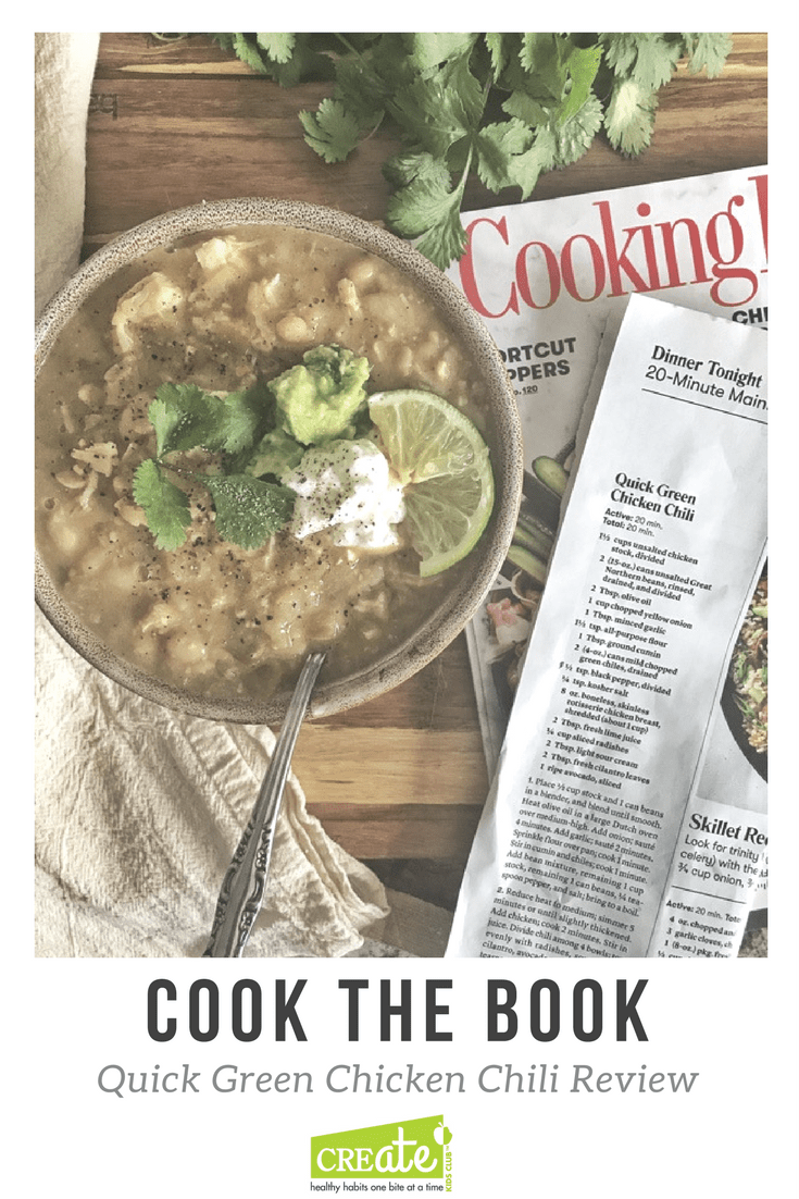 Healthy Easy Chicken chili recipe from cooking light magazine. This new series Cook The Book tries magazine recipes and reviews how my family of four liked the recipe. A white chicken chili recipe. #chickenchili #cookinglight #20minutedinnerrecipe #20minutemeal