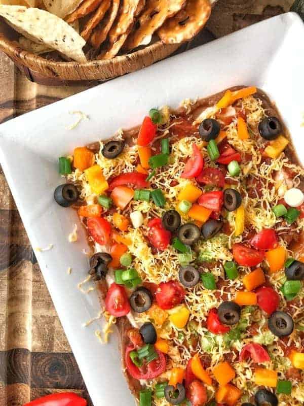 a tray of taco dip