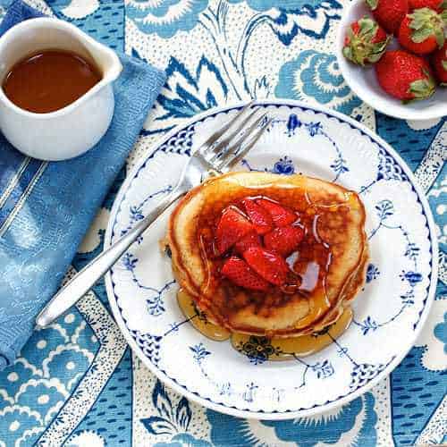 pancakes on a plate with strawberries