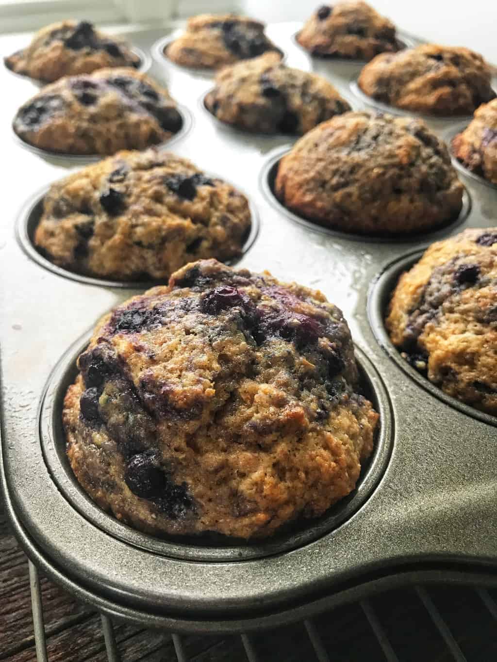 blueberry muffins in a muffin pan