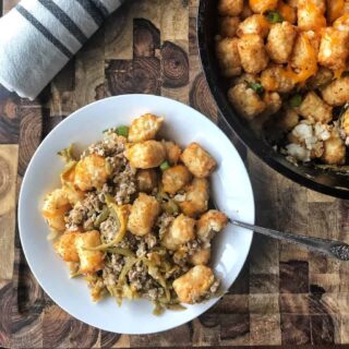 Tater tot casserole is a simple dinner recipe that the whole family will love. Ground beef, green beans, tater tots, greek yogurt. Tater tot casseroles