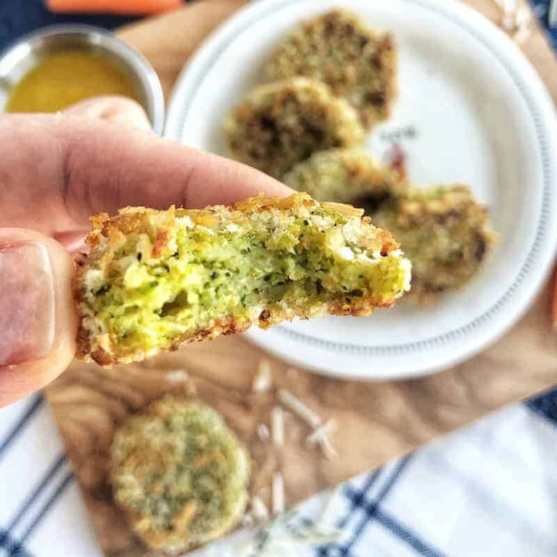a close up of baked veggie nuggets