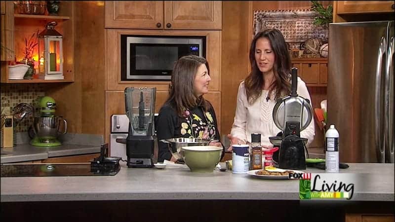 registered dietitian jodi Danen showcasing her stacked smoothie recipe live on air