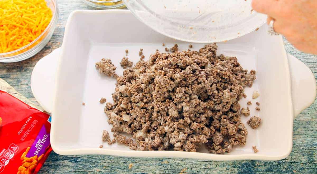 beef added to baking pan