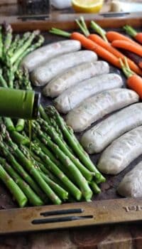 Sausage sheet pan dinner with asparagus and carrots