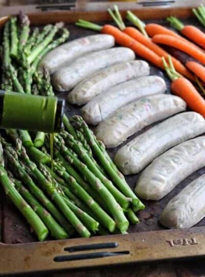 Sausage sheet pan dinner with asparagus and carrots