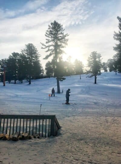 A group of people skiing