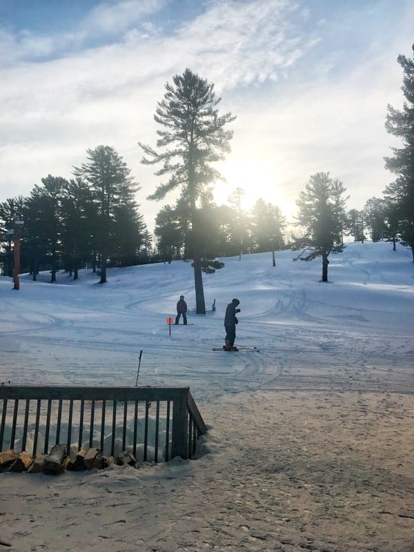 A group of people skiing