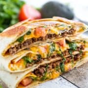 crunchwrap cut in half and stacked