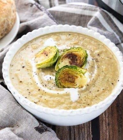 a bowl of brussels sprout soup