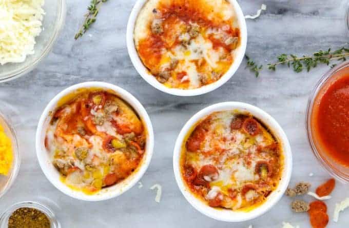cooked pizzas in ramekins