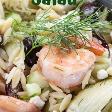 Greek Pasta salad, orzo pasta recipe, prawn pasta recipe