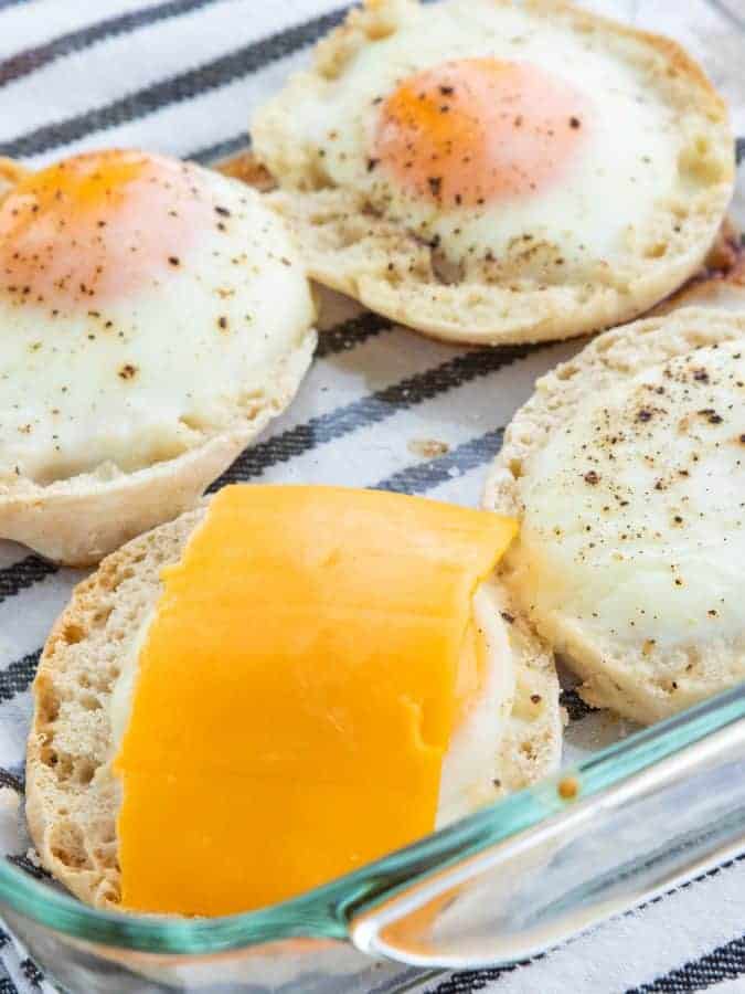 cheese onto of cooked eggs
