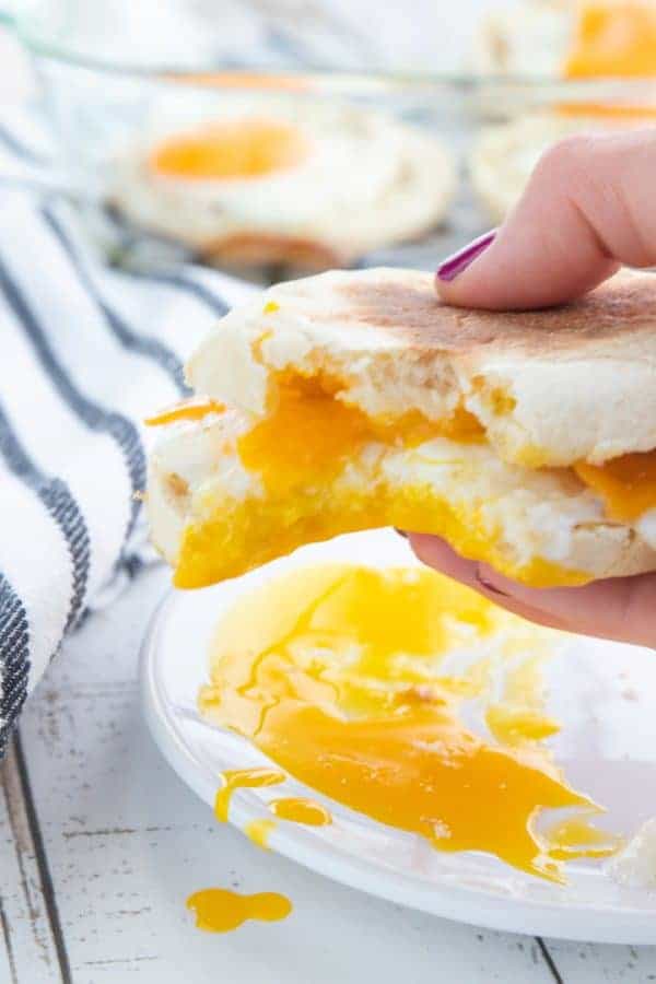 Egg McMuffin with runny egg up close