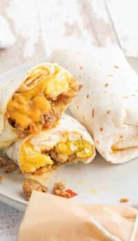 A plate of breakfast burritos