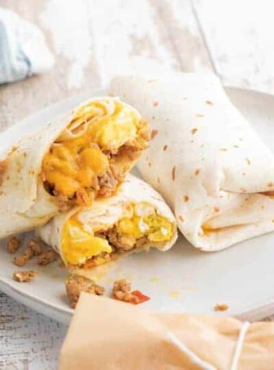 A plate of breakfast burritos