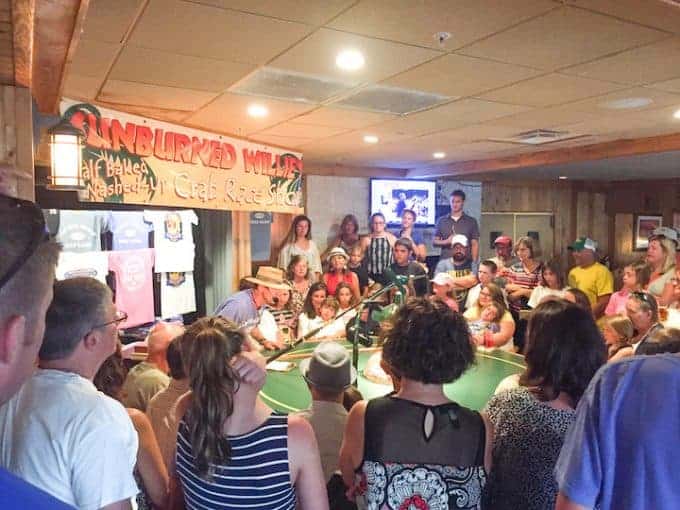 Watching crab racing at the Crows nest on sanibel island