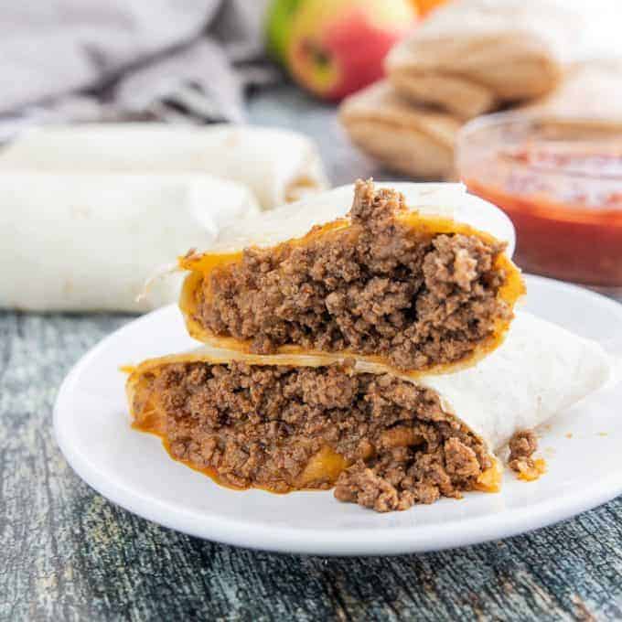 A plate of beef burritos