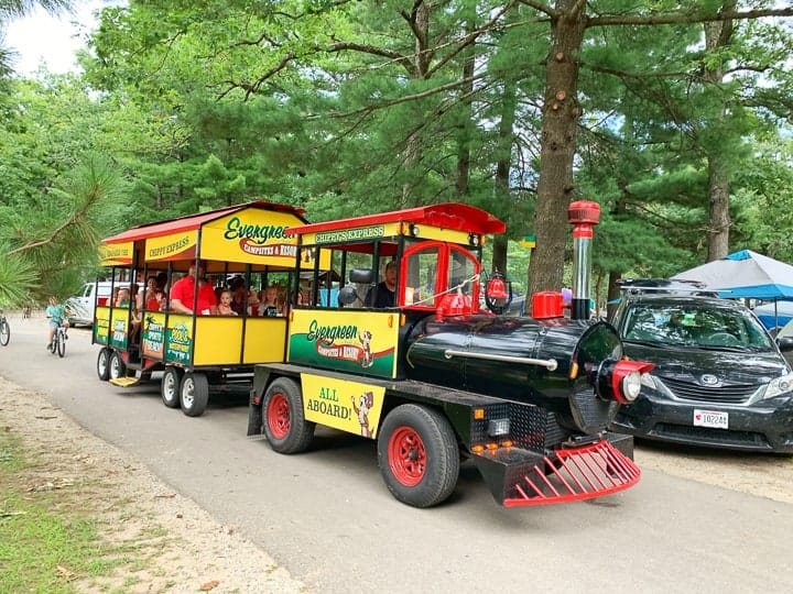 chippy's train going through evergreen campground.