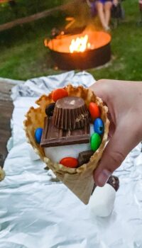 Chocolate and Marshmallows in an ice cream cone