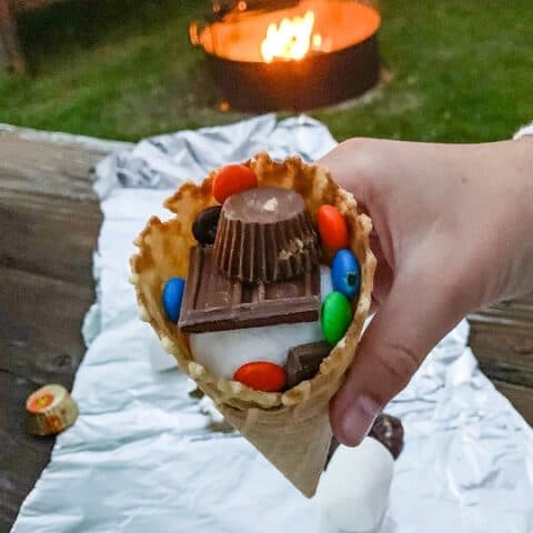 Chocolate and Marshmallows in an ice cream cone