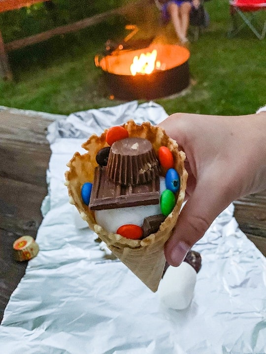 Chocolate and Marshmallows in an ice cream cone