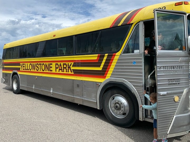Yellowstone national park bus on the circle of fire tour.