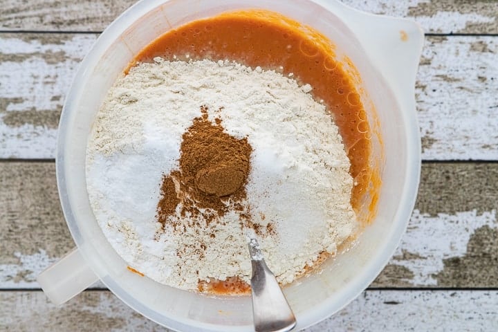 pumpkin pancake batter being made