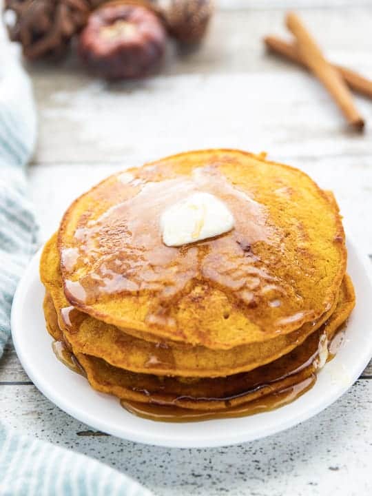 A close up of food on a plate, with Pumpkin and Pancakes