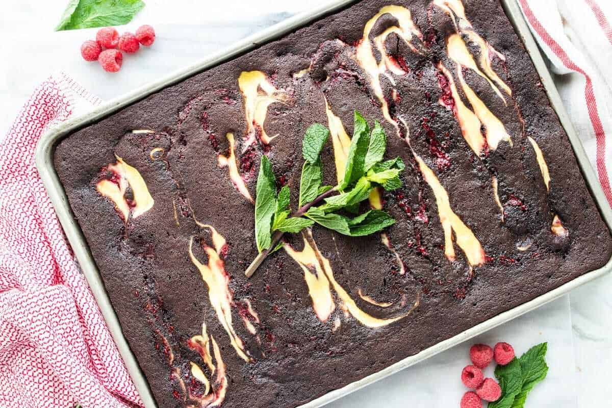 a tray of chocolate cake
