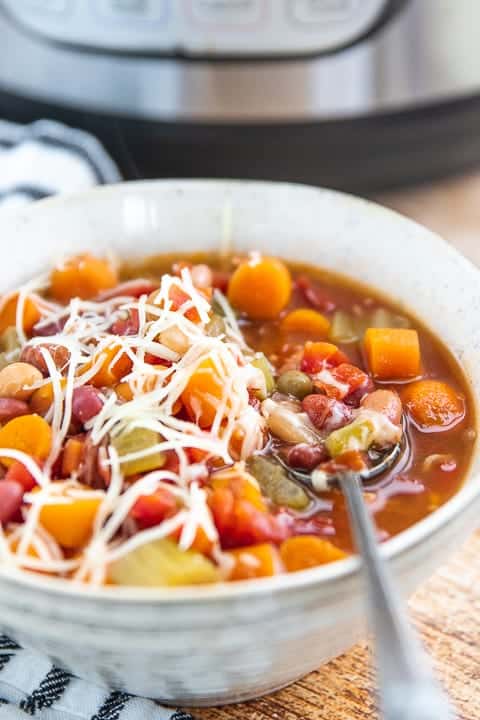 A bowl of minestrone soup