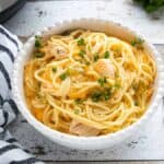 A bowl of pasta, with Chicken and Spaghetti