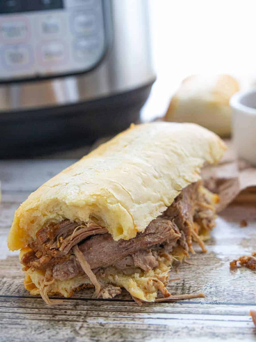 French dip sandwich on a bun