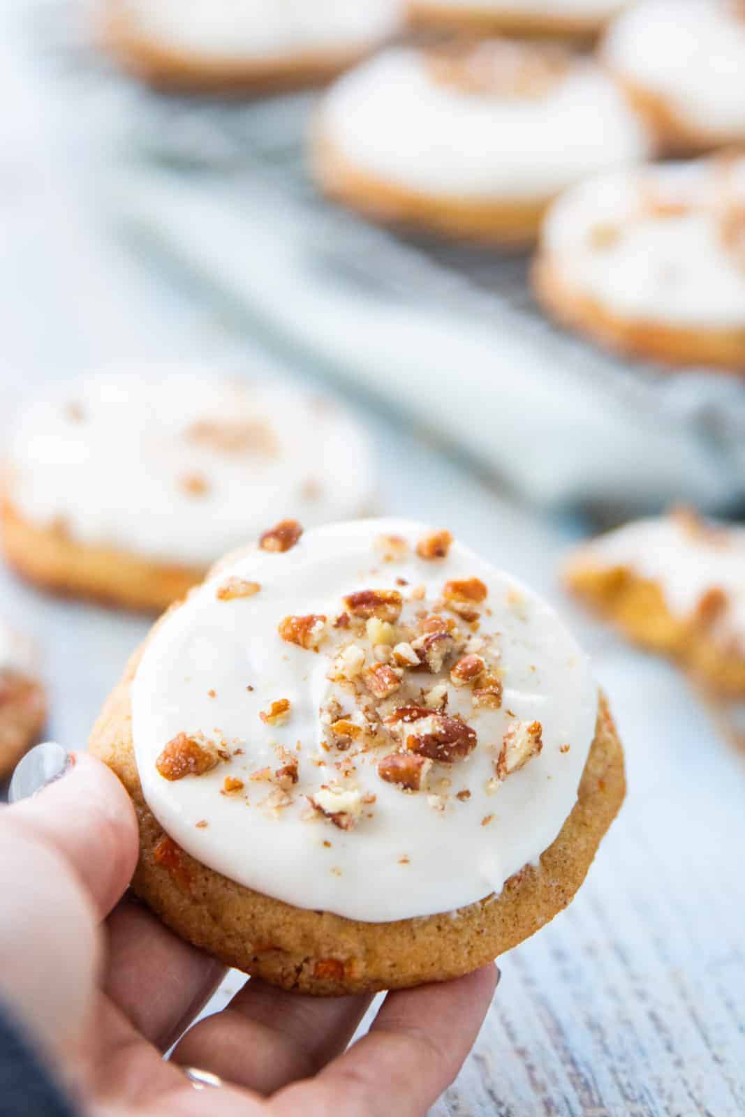 A cookie with nuts on top